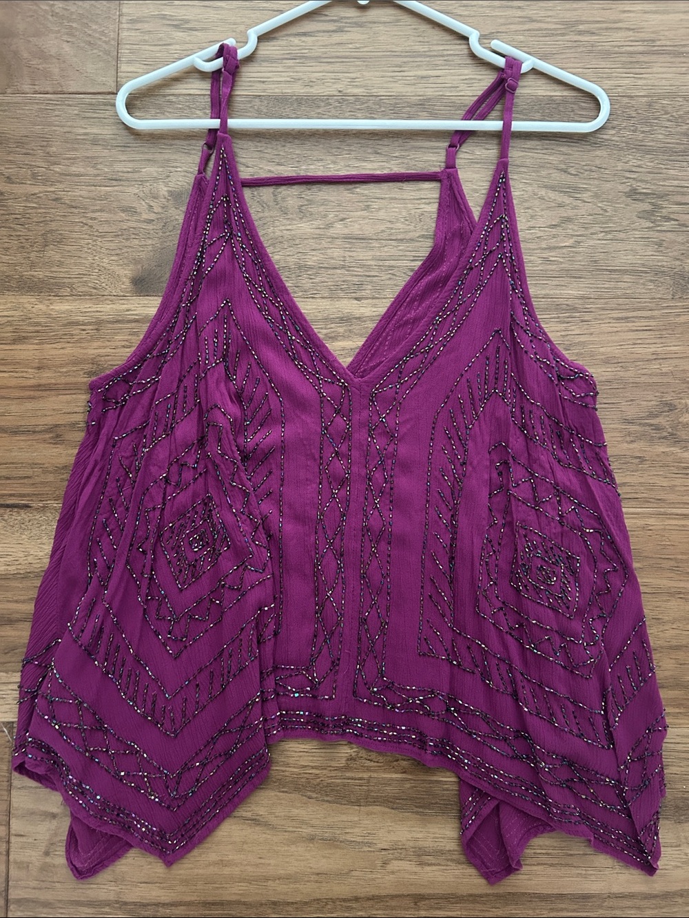 Free People Fuchsia Beaded V-Neck Camisole